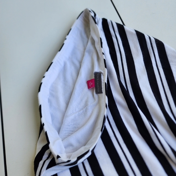 Vince Camuto Women’s Striped Pencil Midi Skirt White Black Jersey Stretch Raw XS - Picture 10 of 10